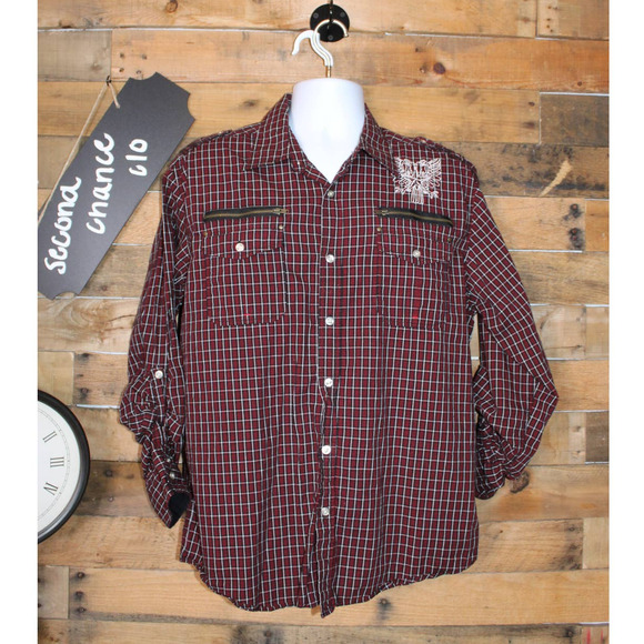 SALE-Point Zero men's cotton long sleeve button up plaid shirt size large - Picture 1 of 13